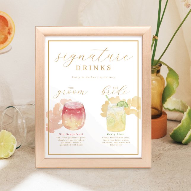 Bride & Groom Signature Drinks Aquarellcocktail Poster (Von Creator hochgeladen)