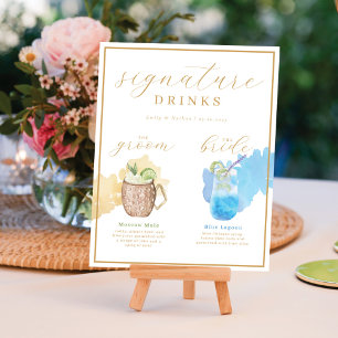Bride & Groom Signature Drinks Aquarellcocktail Poster