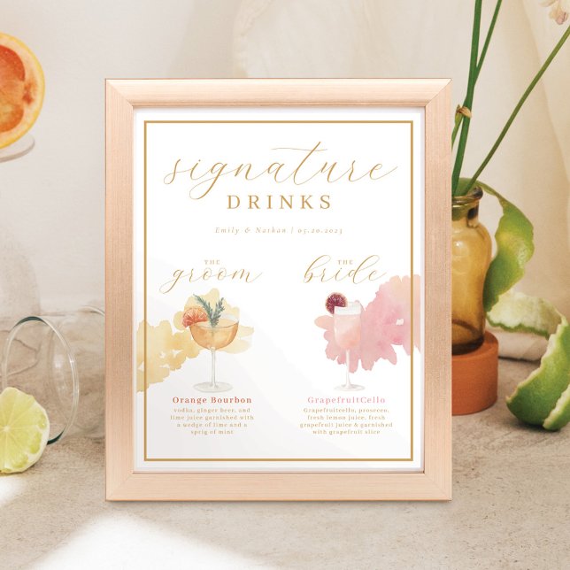 Bride & Groom Signature Drinks Aquarellcocktail Poster (Von Creator hochgeladen)