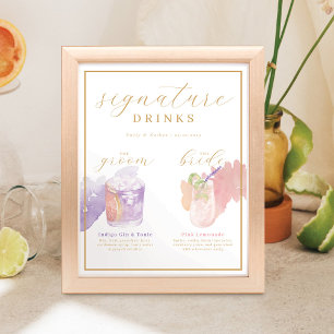 Bride & Groom Signature Drinks Aquarellcocktail Poster