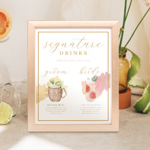 Bride & Groom Signature Drinks Aquarellcocktail Poster