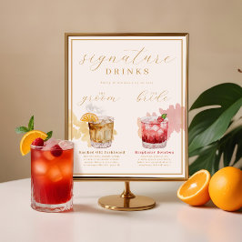 Bride & Groom Signature Drinks Aquarellcocktail Poster