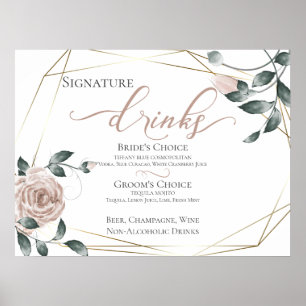 Bride Groom Signature Drinks Bar Menu Rosa 2 Poster
