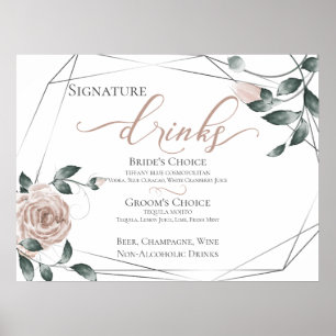Bride Groom Signature Drinks Bar Menu Rosa Poster