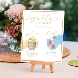 Bride & Groom Signature Drinks Watercolor Cocktail Poster