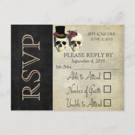 Bride & Groom Skull Aquamarine Rose Hochzeit RSVP Einladungspostkarte