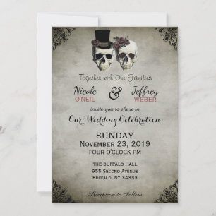 Bride & Groom Skull Goth Rustikale Hochzeitseinlad Einladung