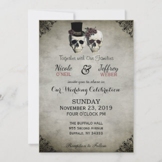 Bride & Groom Skull Goth Rustikale Hochzeitseinlad Einladung