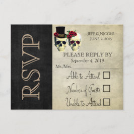 Bride & Groom Skull Goth Rustikales Hochzeitrotes Einladungspostkarte