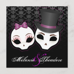 Bride & Groom Skullies (Violet) Einladung