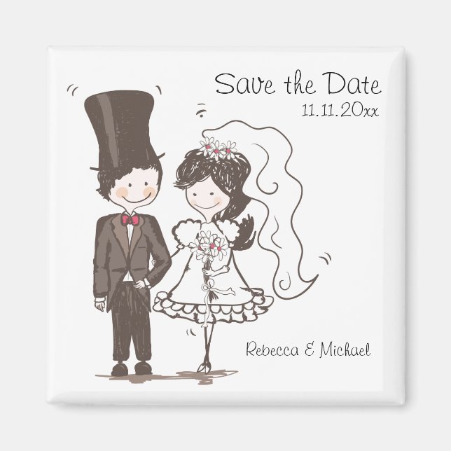 Bride & Groom Speichern Sie das Datum der Magnete (Vorne)