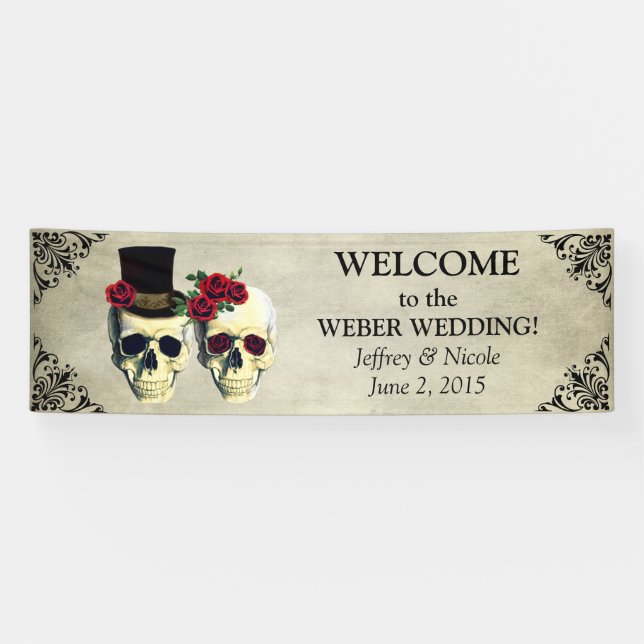 Bride & Groom Sugar Skulls Hochzeitsbanner Banner (Horizontal)