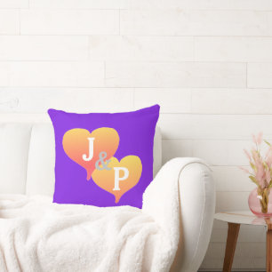 Bride Groom Sunset Hearts Violet Reversible Pillow Kissen