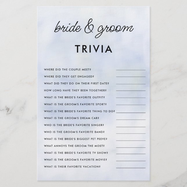 Bride Groom Trivia Cloud 9 Brautparty Elegant Flyer (Vorne)