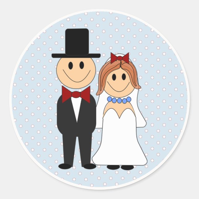 Bride & Groom Wedding Blue Polka Dot Stickers (Vorderseite)