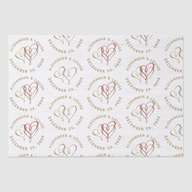Bride Groom Wedding Date Gold Embosses Herz Seidenpapier (Vorderseite)