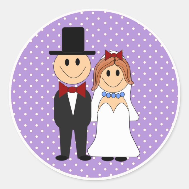 Bride & Groom Wedding Lila Polka Dot Stickers (Vorderseite)