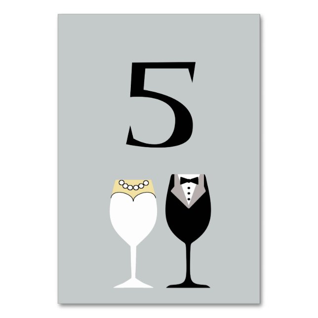 Bride & Groom Weingläser Tischnummer Card (Vorderseite)