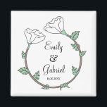 Bride Groom White Floral Wedding Ring Newlyweds  Magnet<br><div class="desc">A modern bride and groom newlyweds gift magnet with a unique floral in the shape of a wedding ring. Gift the bride ands groom a unique floral ring wedding magnet. A memento to save forever. White floral greenery leaves. You may also gift to family and friends.</div>