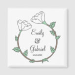 Bride Groom White Floral Wedding Ring Newlyweds  Magnet<br><div class="desc">A modern bride and groom newlyweds gift magnet with a unique floral in the shape of a wedding ring. Gift the bride ands groom a unique floral ring wedding magnet. A memento to save forever. White floral greenery leaves. You may also gift to family and friends.</div>