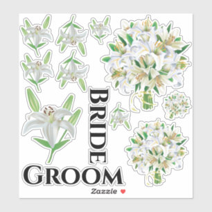 Bride Groom White Lily Stickers Aufkleber