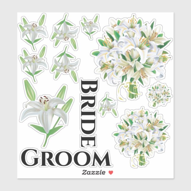 Bride Groom White Lily Stickers Aufkleber (Blatt)