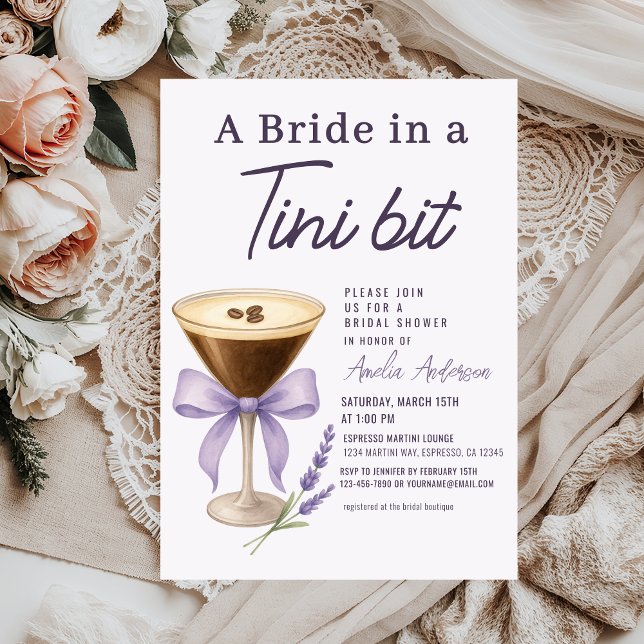 Bride in a Tini Bit Espresso Martini Bridal Shower Einladung (Von Creator hochgeladen)