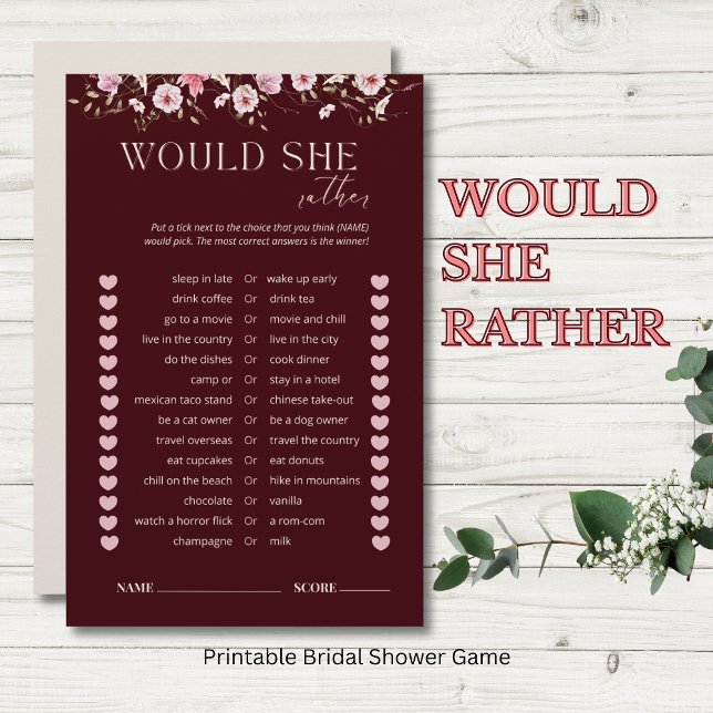 Bride in Bloom Would She Rather Bridal Shower Game (Von Creator hochgeladen)