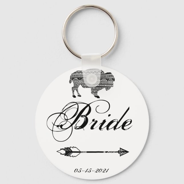 Bride Key Chain Boho Buffalo Tribal Muster Bohemi Schlüsselanhänger (Vorderseite)