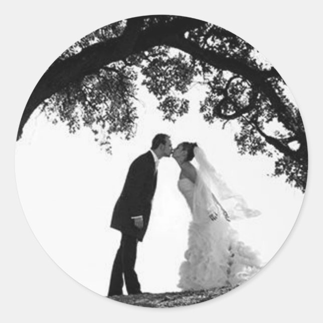 Bride Kiss unter Eichenaufkleber Runder Aufkleber (Vorderseite)