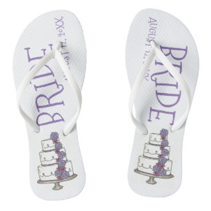 BRIDE Lila Wedding Floral Cake Brautparty Flip Flops