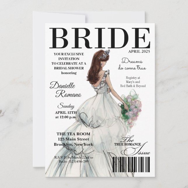 Bride Magazine Modern Bridal Shower Einladungen (Vorderseite)