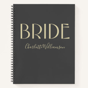 Bride Modern Black Gold Typografy Name Wedding Notizbuch