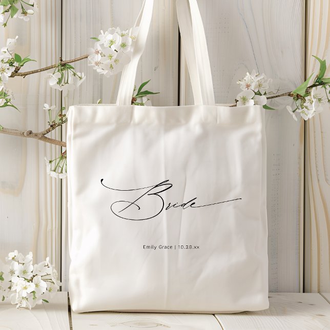 Bride Modern Eleganter Script Wedding Individuelle Tragetasche (Von Creator hochgeladen)
