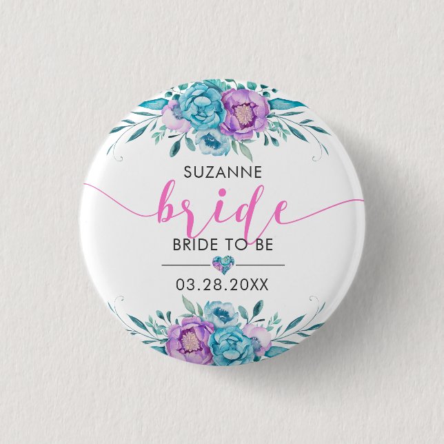 Bride Modern Typografy Boho Blume Button (Vorderseite)