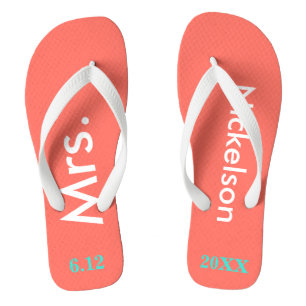Bride Mrs Coral Flip Flops