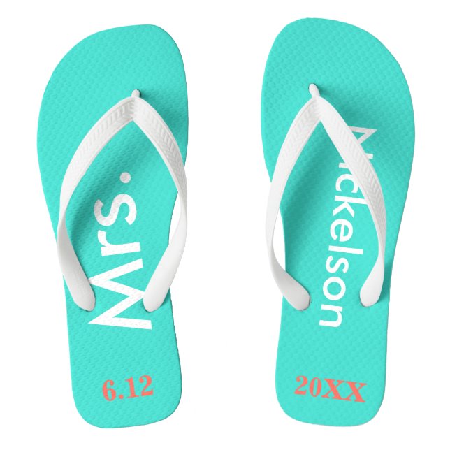 Bride Mrs. Turquoise Blue Flip Flops (Fußbett)