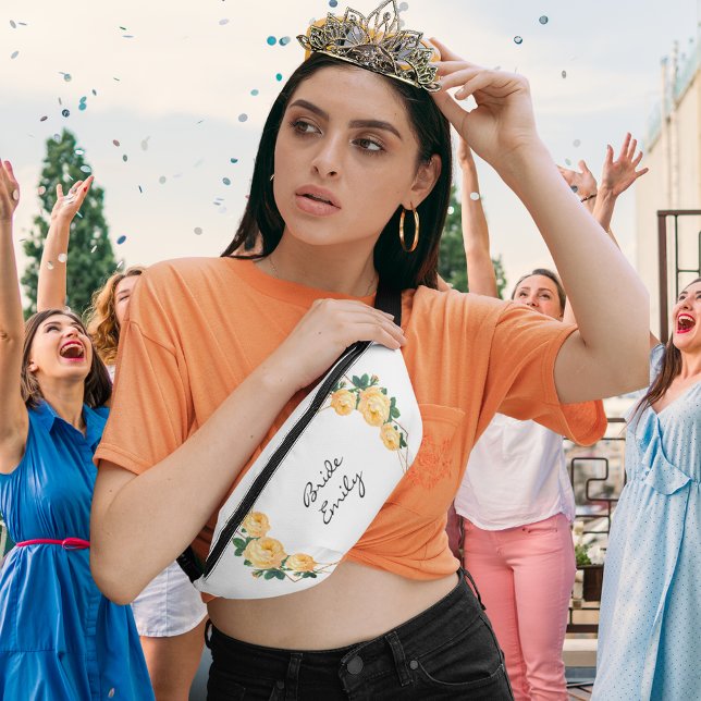 Bride Name Orange Floral Elegante Gold Glitzer Geo Bauchtasche (Zazzle Bride Name Orange Floral Elegant Gold Glitter Geo  Fanny Pack)