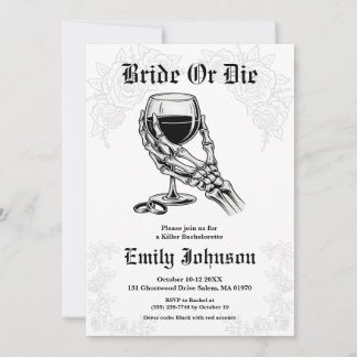Bride or Die Gothic Skeleton Bachelorette Party Einladung