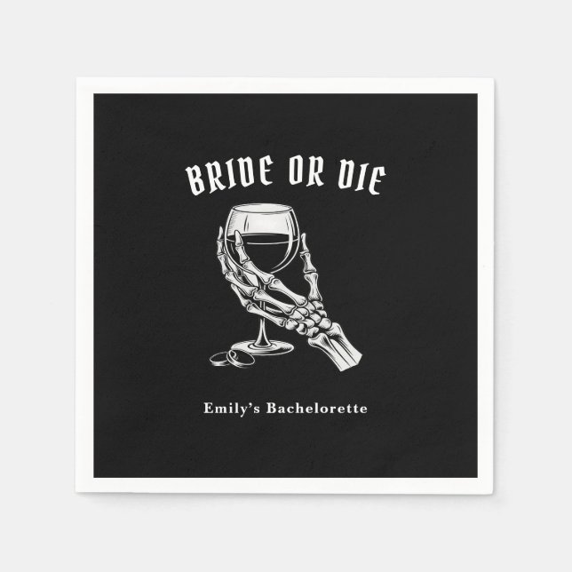 Bride Or Die Gothic Skeleton Bachelorette Party Serviette (Vorderseite)