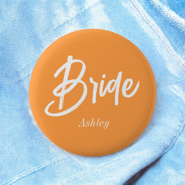 Bride Orange White Wedding Script Button