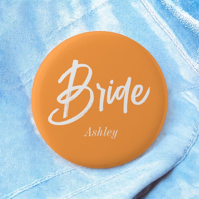 Bride Orange White Wedding Script Button (Von Creator hochgeladen)