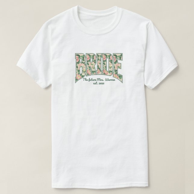 BRIDE Pink + Green Retro Floral Varsity T-Shirt (Design vorne)