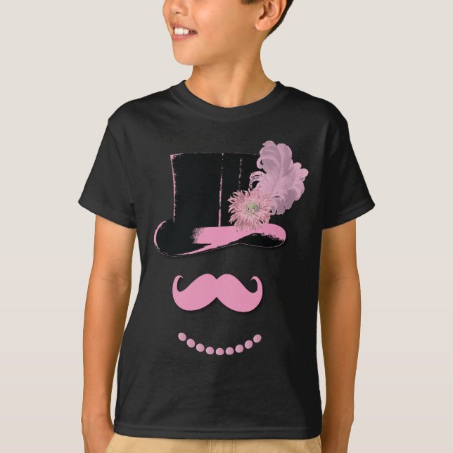 Bride Pink Schnurrbart, Top-Hut, Federn und Blume T-Shirt (Vorderseite)