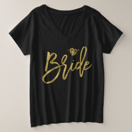 Bride Plus-Size V-Neck Imitate Gold Brilliant Blac Große Größe T-Shirt