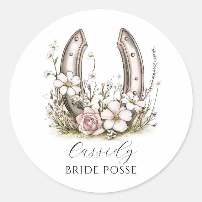 Bride Posse Floral Cowgirl Individuelle Name Runder Aufkleber (Vorderseite)