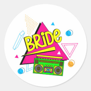 Bride Retro Bride der 90er Jahre Bachelorette Teil Runder Aufkleber