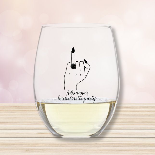 Bride Ring Finger Funny Bachelorette Weinglas Ohne Stiel (ring finger funny bachelorette party favor wine glass black)
