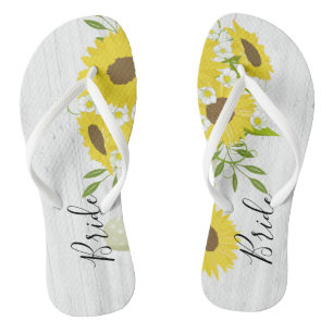 Bride Rustic Wood Sonnenblumen Blume Flip Flops