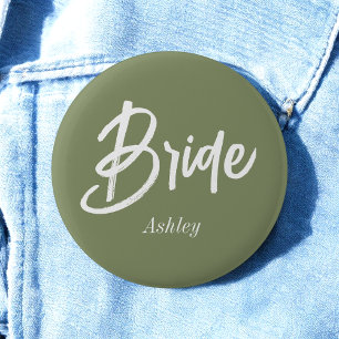 Bride Sage Green Wedding Script Button
